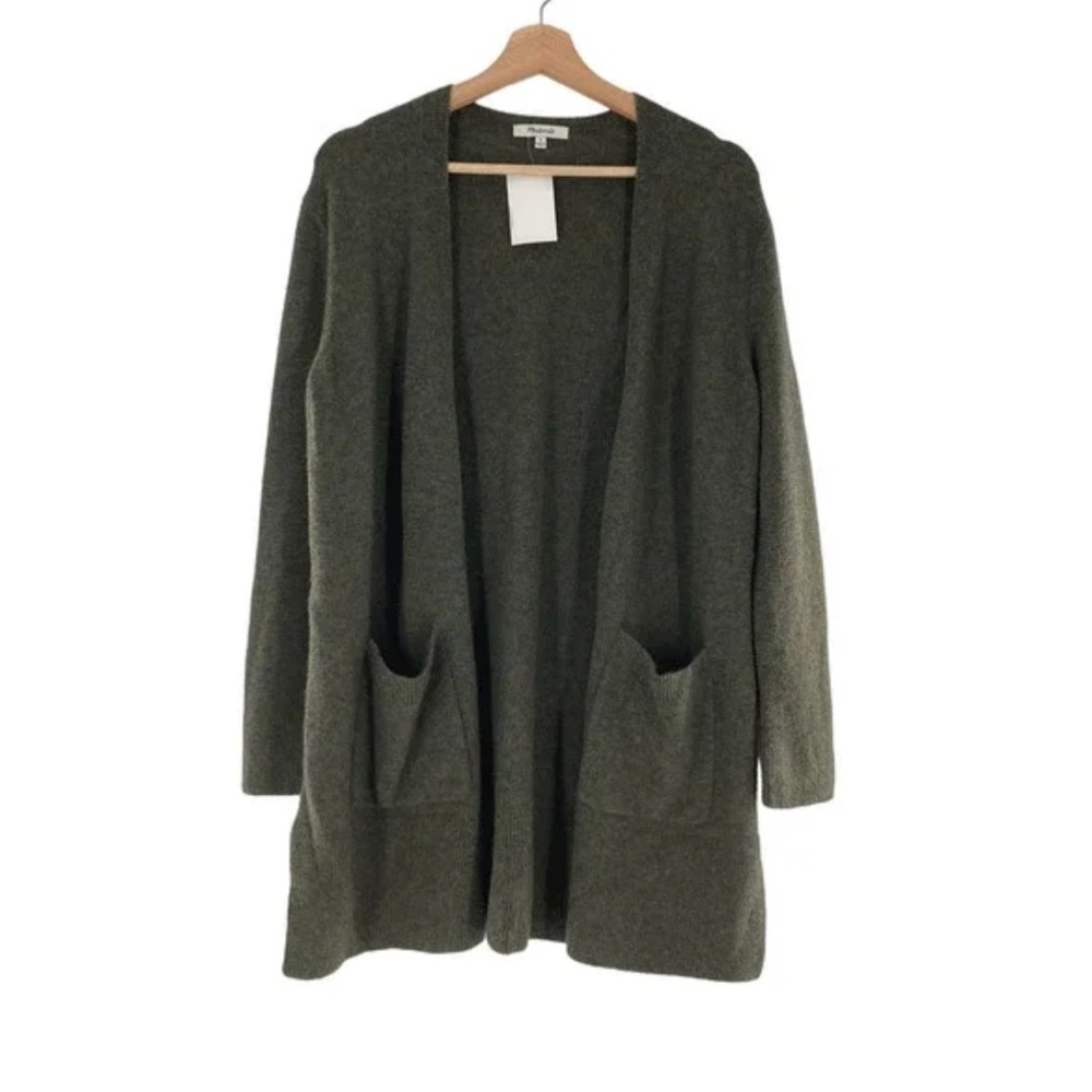 Madewell Super Soft Knit Pocket Longline Cardigan Sweater in Green